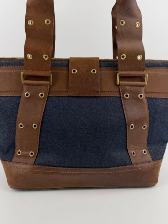 Dior Tote Brown Navy Denim Leather Vintage - Picture 4 of 16